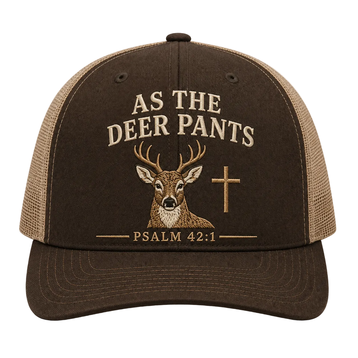 Psalm 42:1 Deer Embroidered Trucker Hat – Christian Hunting Cap