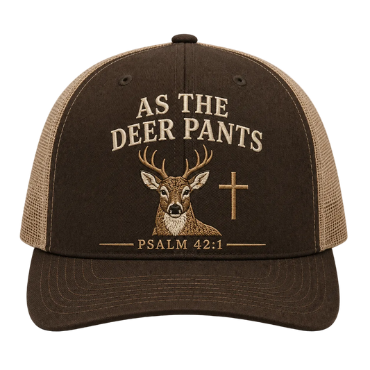 Psalm 42:1 Deer Embroidered Trucker Hat – Christian Hunting Cap