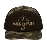Walk by Faith Mountain Trail Trucker Hat – 2 Corinthians 5:7 Christian Camo Cap