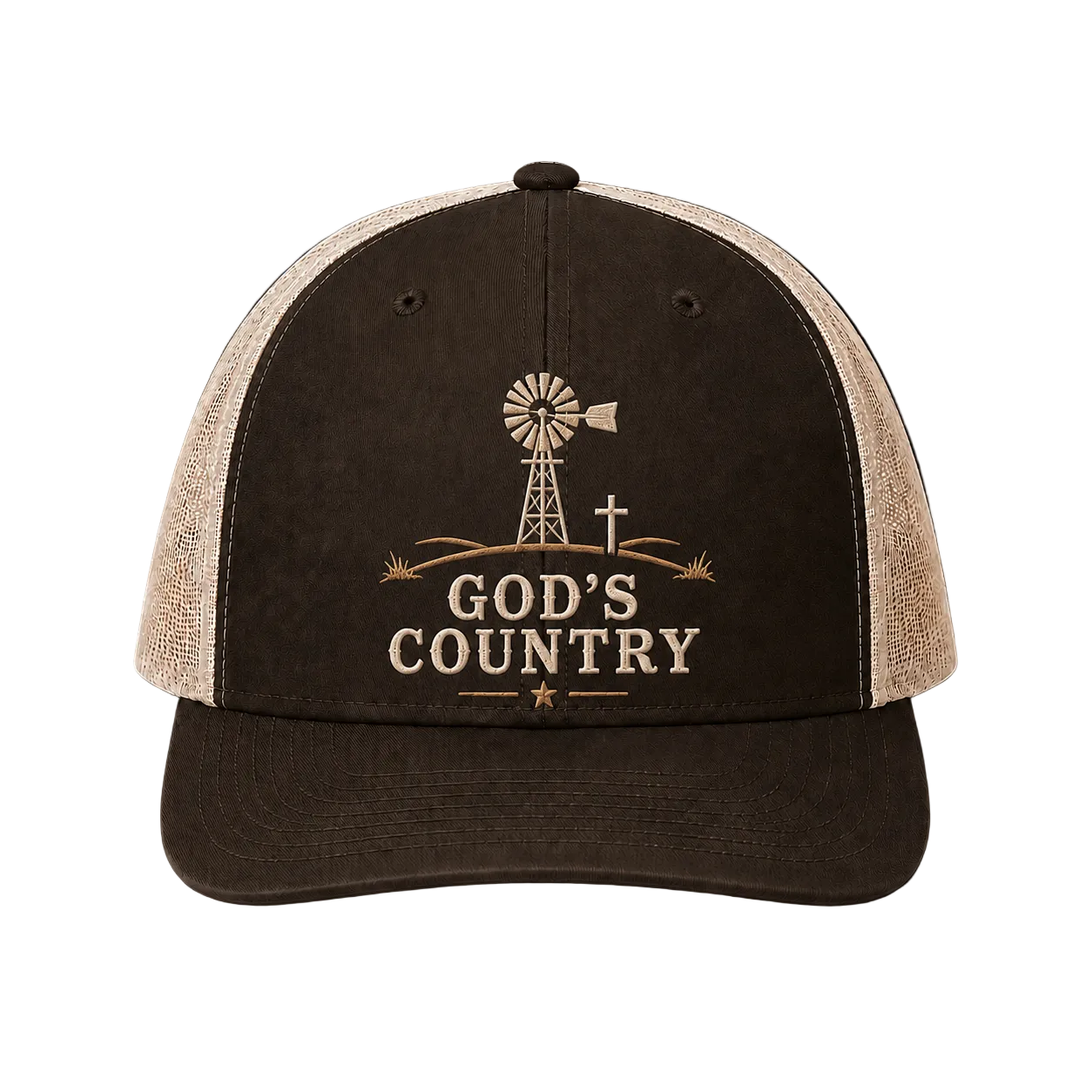God’s Country Windmill Cross Embroidered Trucker Hat