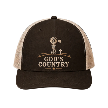 God’s Country Windmill Cross Embroidered Trucker Hat