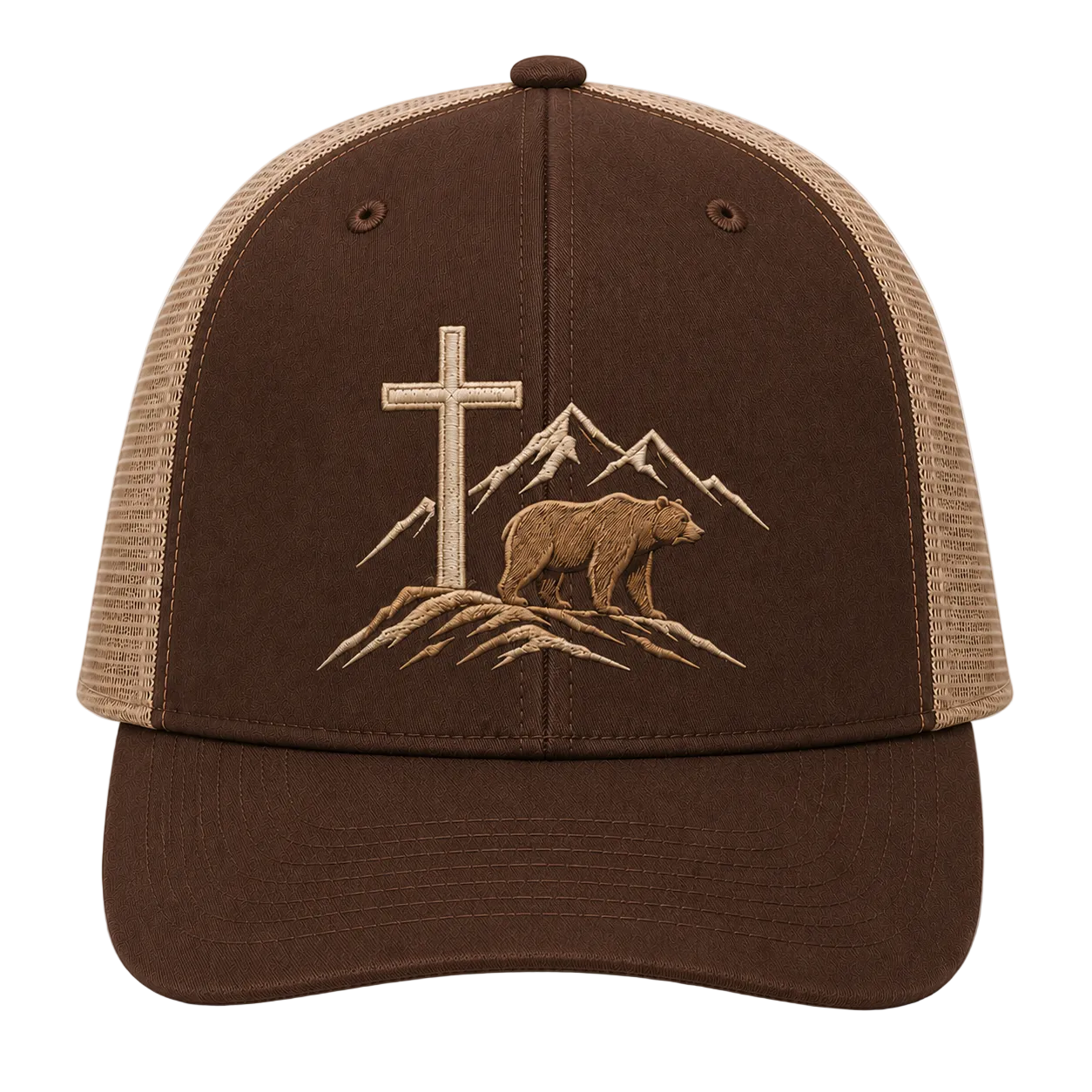 Christian Bear Mountain Embroidered Trucker Hat – Cross Outdoor Cap