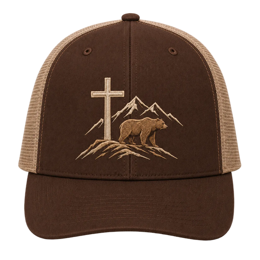 Christian Bear Mountain Embroidered Trucker Hat – Cross Outdoor Cap