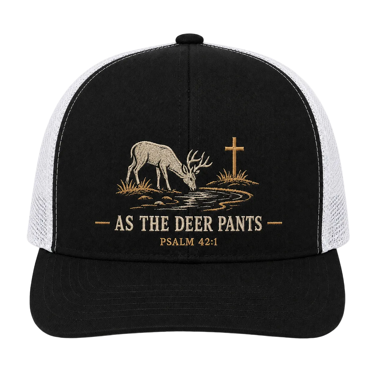 Psalm 42:1 Deer Drinking by the Stream Embroidered Trucker Hat