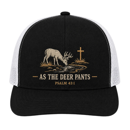 Psalm 42:1 Deer Drinking by the Stream Embroidered Trucker Hat