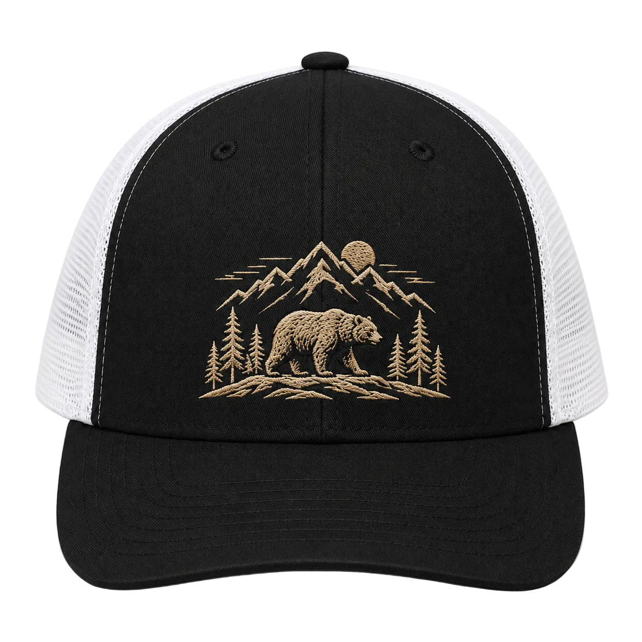 Moonlit Timber Bear Embroidered Trucker Hat – Pine Wilderness Cap