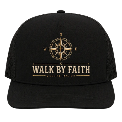 Walk by Faith Compass Camo Trucker Hat – 2 Corinthians 5:7 Christian Outdoor Cap