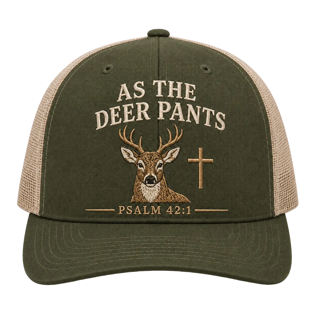 Psalm 42:1 Deer Embroidered Trucker Hat – Christian Hunting Cap