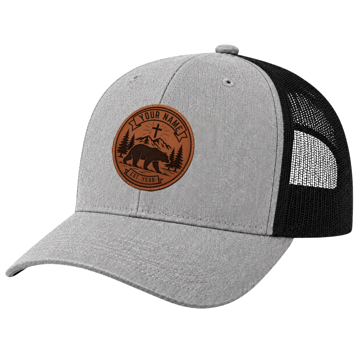 Personalized Christian Wilderness Bear Leather Patch Hat