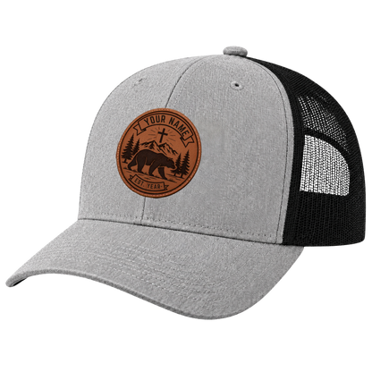 Personalized Christian Wilderness Bear Leather Patch Hat