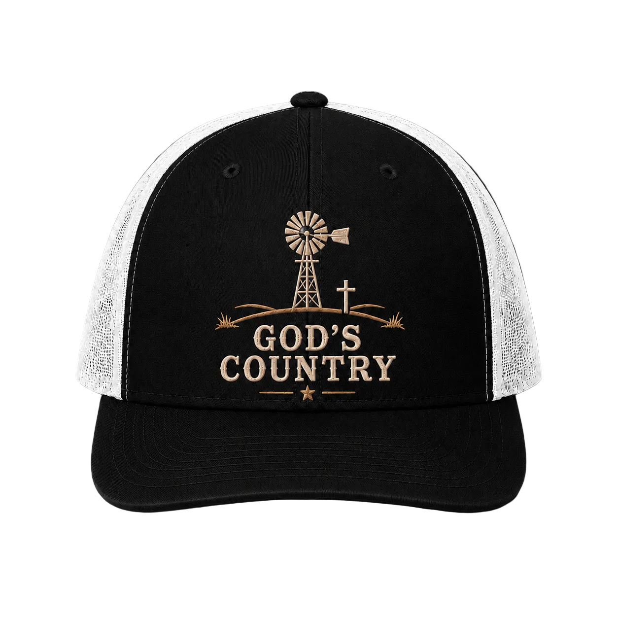 God’s Country Windmill Cross Embroidered Trucker Hat