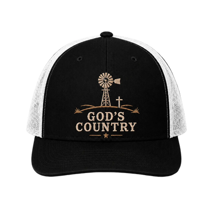 God’s Country Windmill Cross Embroidered Trucker Hat