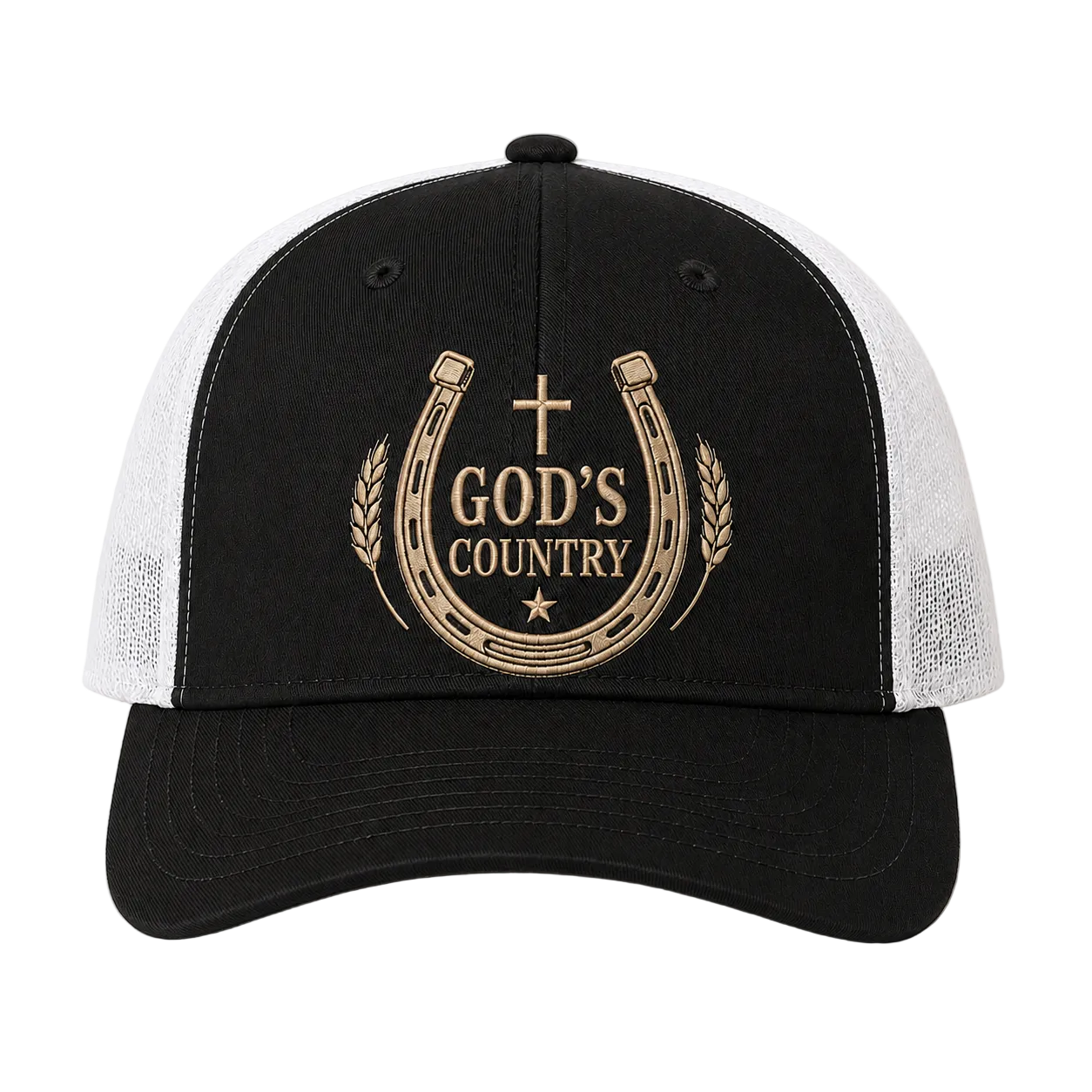 God’s Country Horseshoe Cross Embroidered Trucker Hat