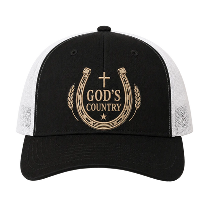 God’s Country Horseshoe Cross Embroidered Trucker Hat