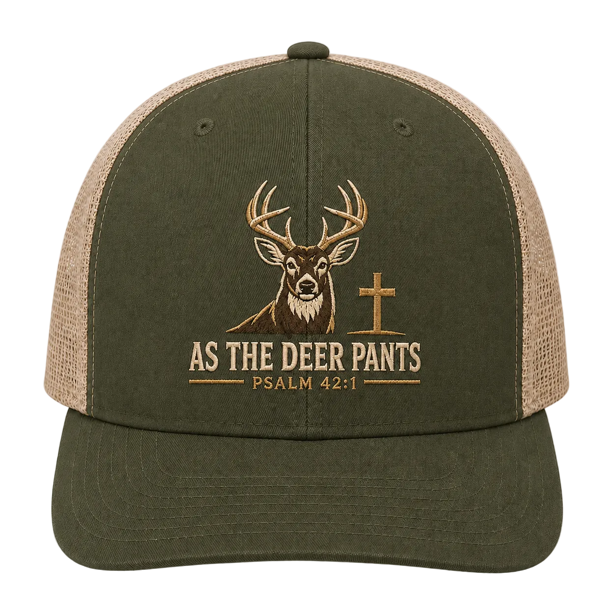 Psalm 42:1 Whitetail Deer Embroidered Trucker Hat – Christian Hunting Cap