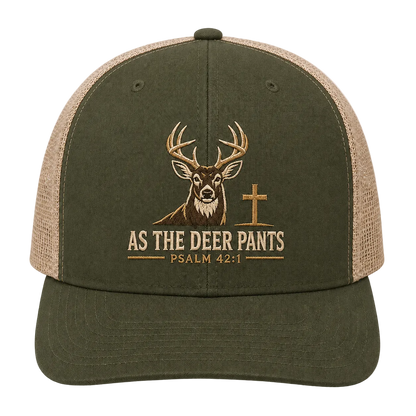 Psalm 42:1 Whitetail Deer Embroidered Trucker Hat – Christian Hunting Cap