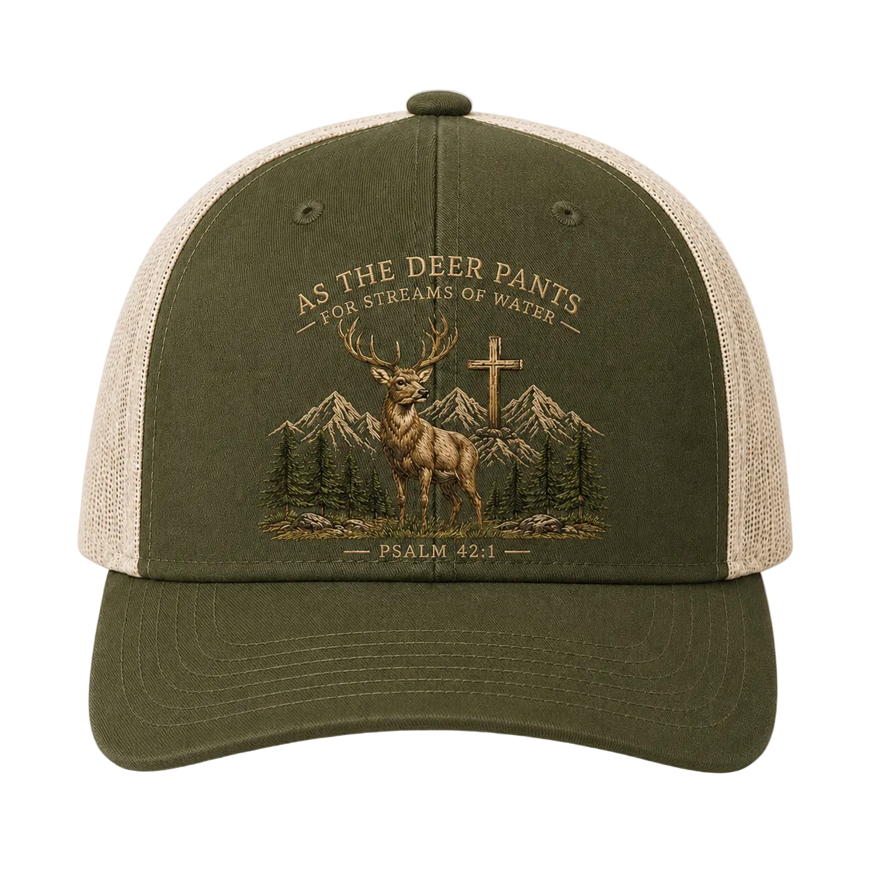 Psalm 42:1 Deer Embroidered Trucker Hat – Christian Hunting Cap