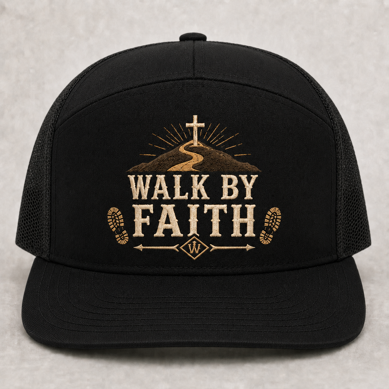 Walk by Faith Trail Trucker Hat – 2 Corinthians 5:7 Christian Outdoor Cap