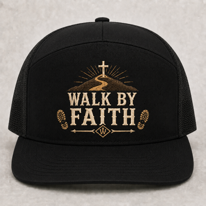 Walk by Faith Trail Trucker Hat – 2 Corinthians 5:7 Christian Outdoor Cap