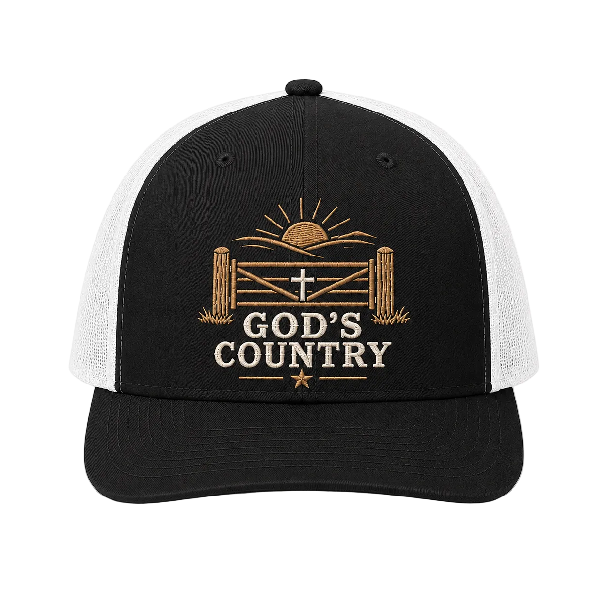 God’s Country Sunrise Gate Embroidered Trucker Hat