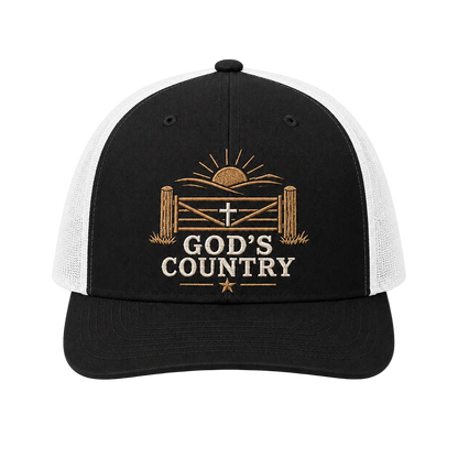 God’s Country Sunrise Gate Embroidered Trucker Hat