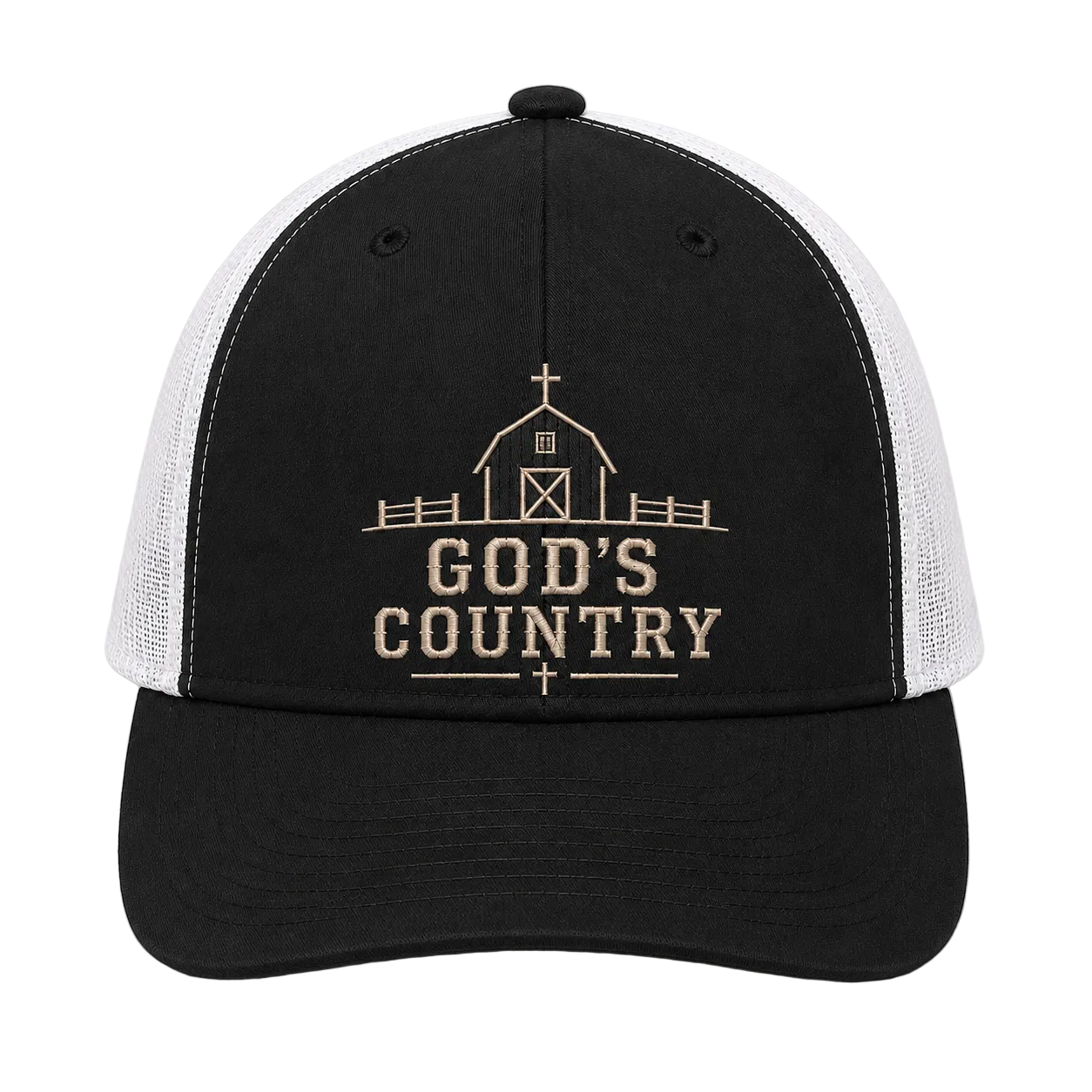 God’s Country Sunrise Cross Embroidered Trucker Hat
