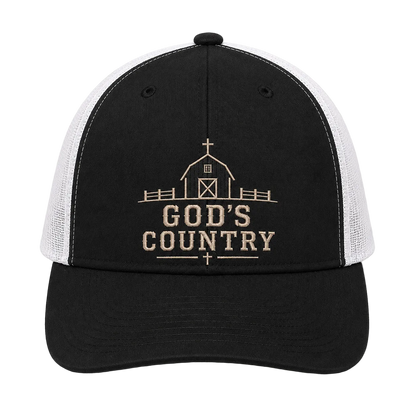 God’s Country Sunrise Cross Embroidered Trucker Hat