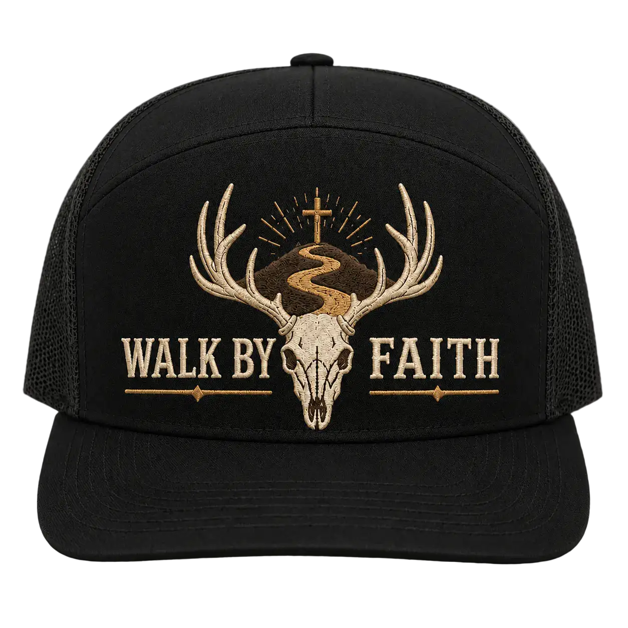 Walk by Faith Buck Skull Camo Trucker Hat – Christian Hunting Cap