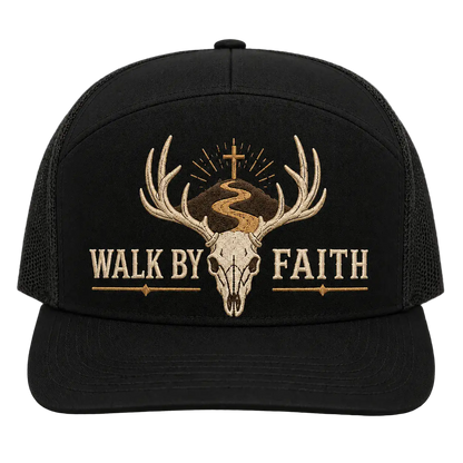 Walk by Faith Buck Skull Camo Trucker Hat – Christian Hunting Cap