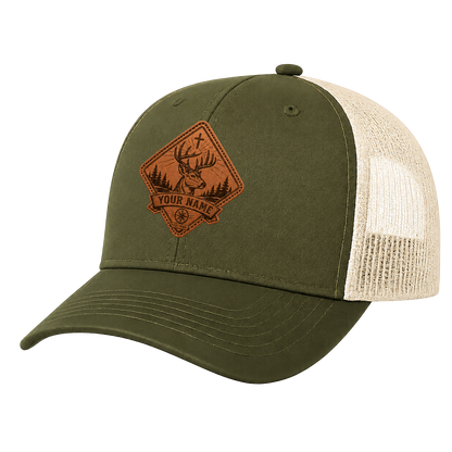 Personalized Christian Deer Diamond Leather Patch Trucker Hat