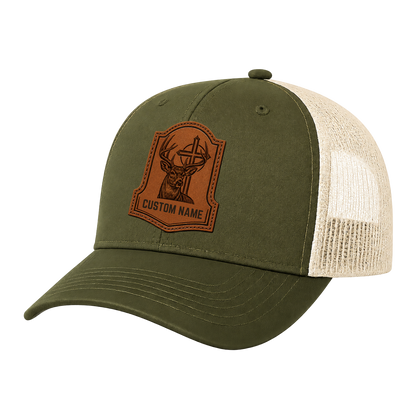 Personalized Christian Buck Leather Patch Trucker Hat