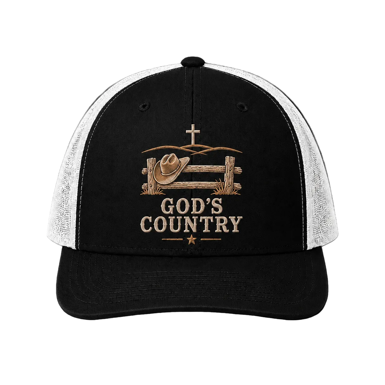 God’s Country Cowboy Hat & Cross Embroidered Trucker Hat