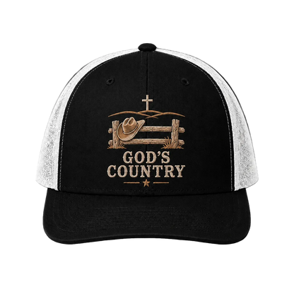 God’s Country Cowboy Hat & Cross Embroidered Trucker Hat