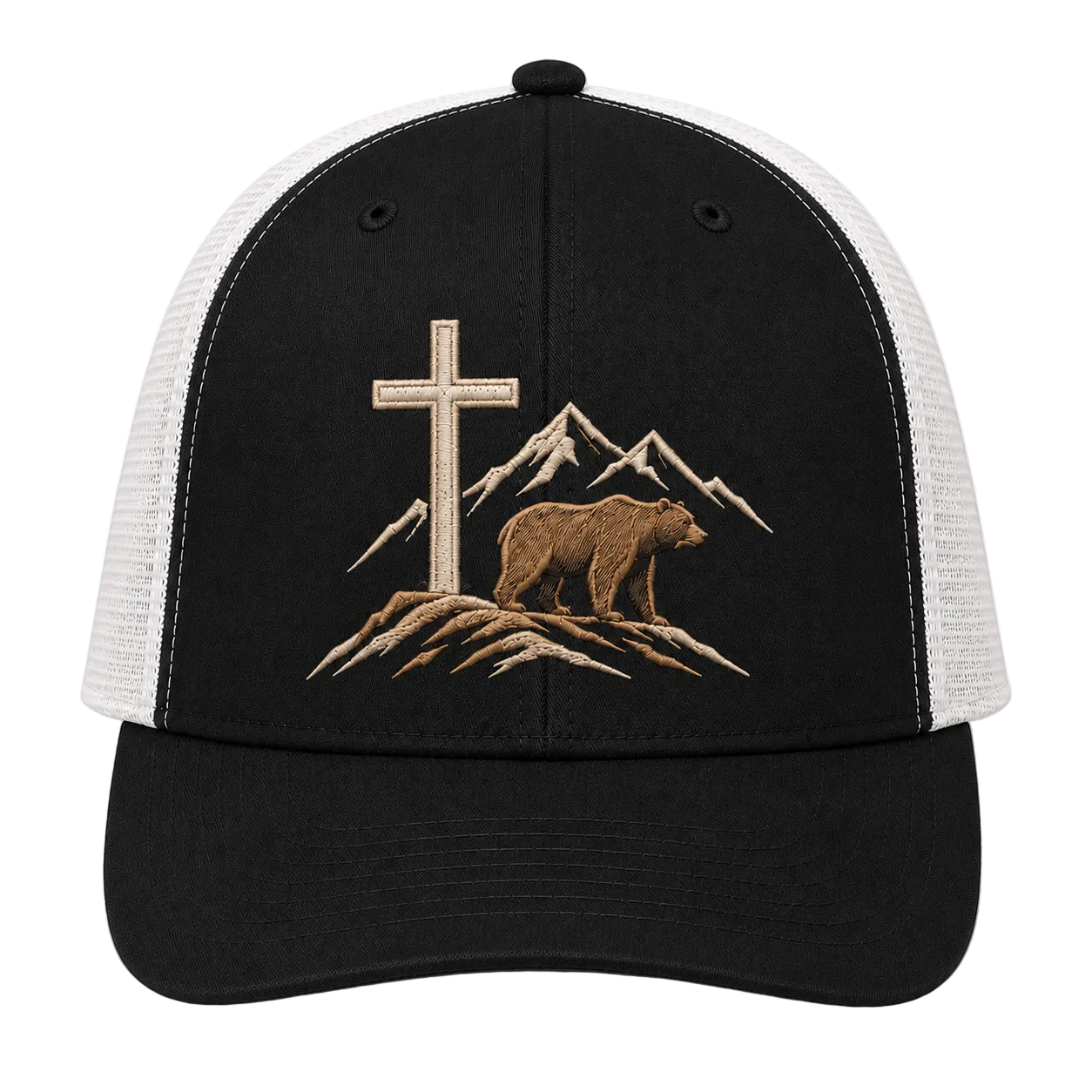 Christian Bear Mountain Embroidered Trucker Hat – Cross Outdoor Cap