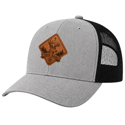 Personalized Christian Deer Diamond Leather Patch Trucker Hat