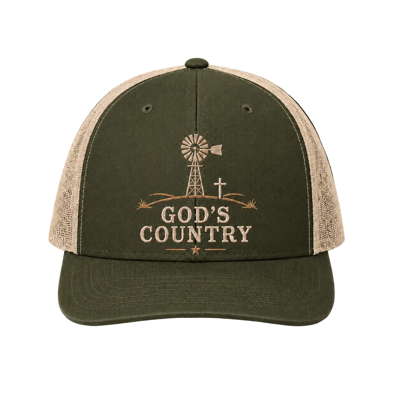 God’s Country Windmill Cross Embroidered Trucker Hat