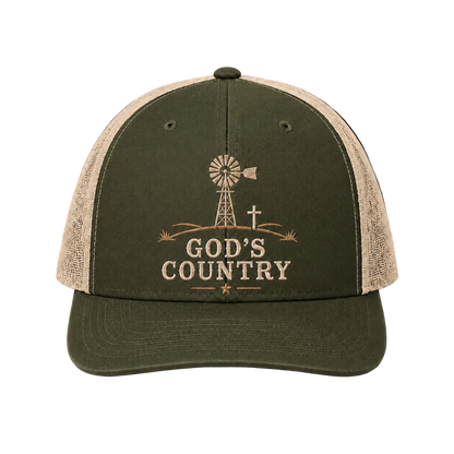 God’s Country Windmill Cross Embroidered Trucker Hat