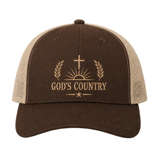 God’s Country Cross & Harvest Embroidered Trucker Hat