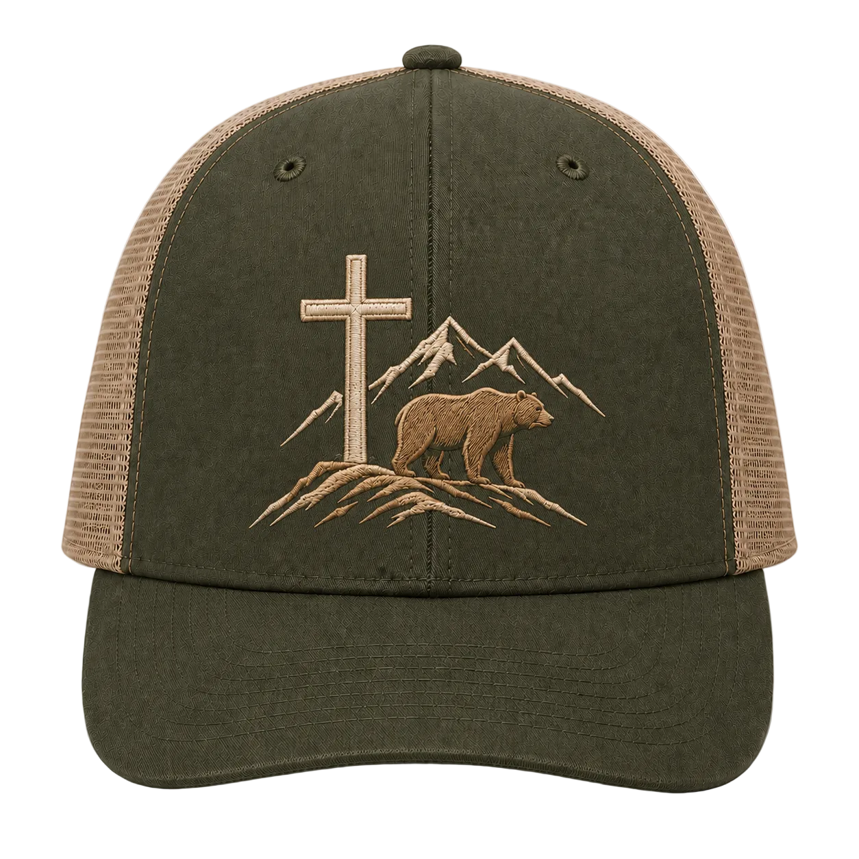 Christian Bear Mountain Embroidered Trucker Hat – Cross Outdoor Cap