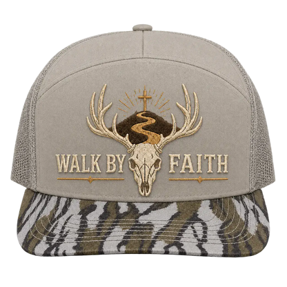 Walk by Faith Buck Skull Camo Trucker Hat – Christian Hunting Cap