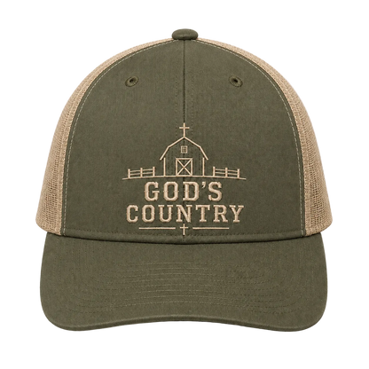 God’s Country Sunrise Cross Embroidered Trucker Hat