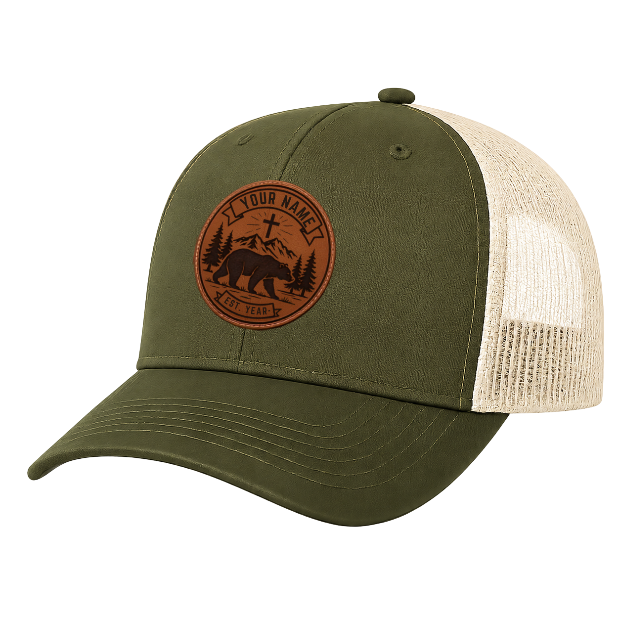 Personalized Christian Wilderness Bear Leather Patch Hat