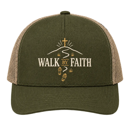 Walk by Faith Trail Trucker Hat – 2 Corinthians 5:7 Christian Outdoor Cap