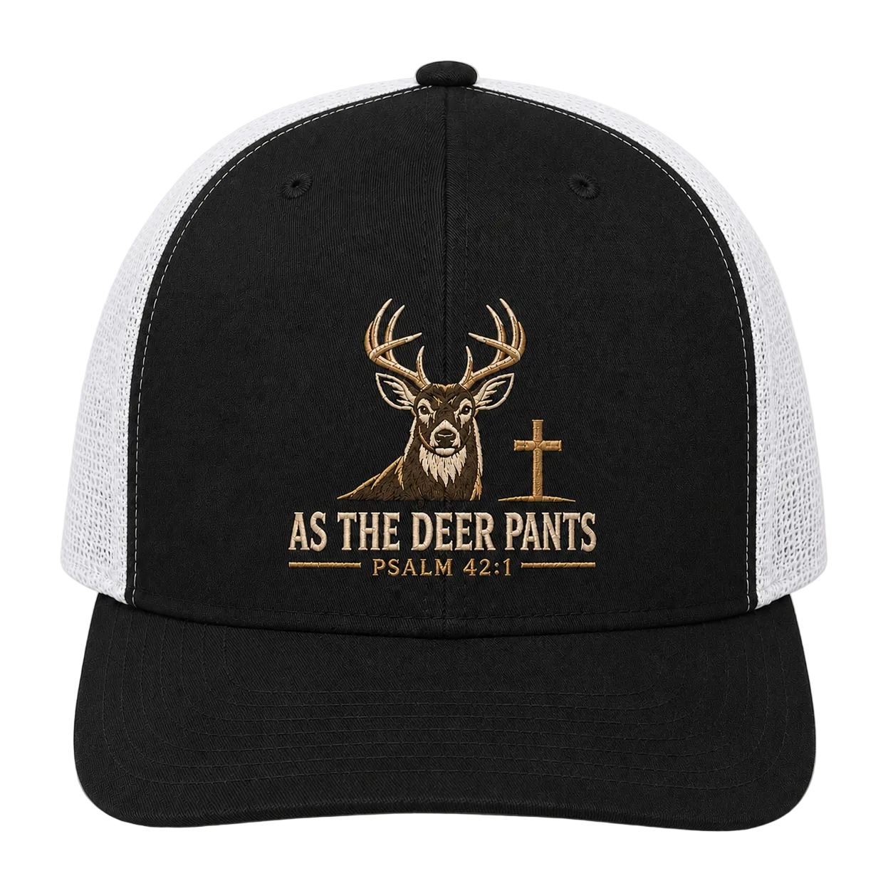 Psalm 42:1 Whitetail Deer Embroidered Trucker Hat – Christian Hunting Cap