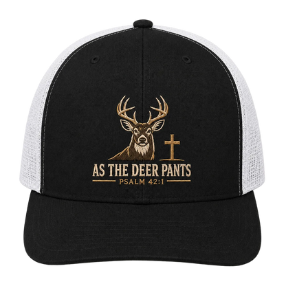 Psalm 42:1 Whitetail Deer Embroidered Trucker Hat – Christian Hunting Cap