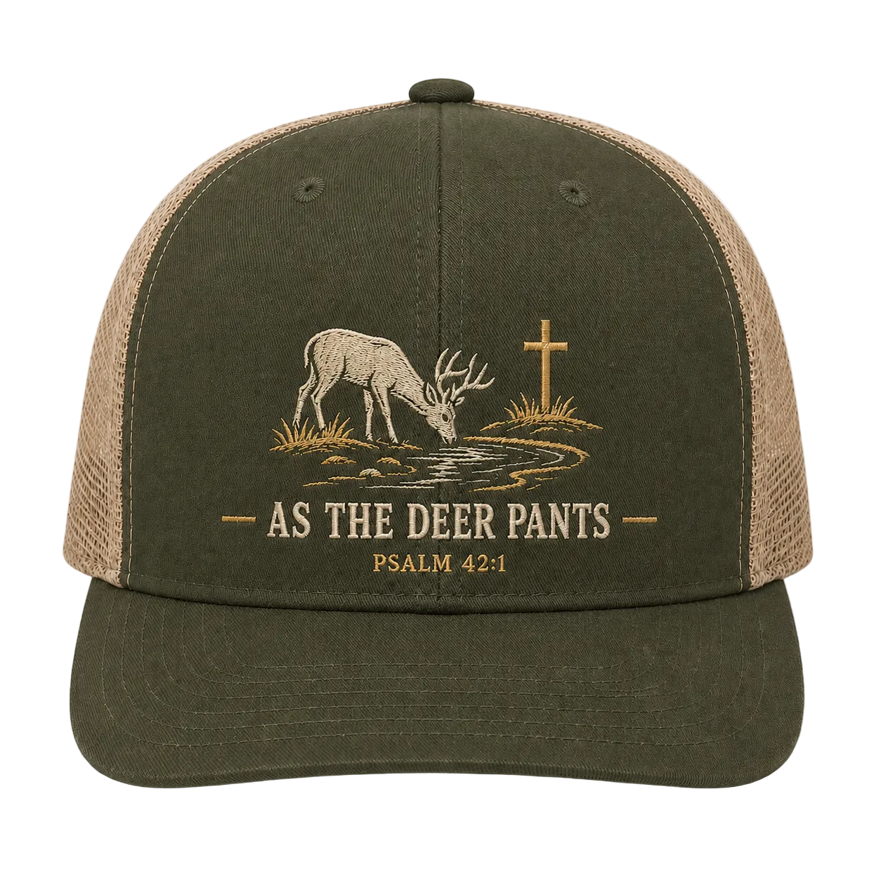 Psalm 42:1 Deer Drinking by the Stream Embroidered Trucker Hat