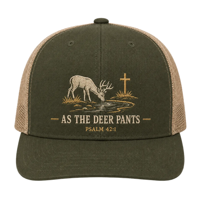 Psalm 42:1 Deer Drinking by the Stream Embroidered Trucker Hat