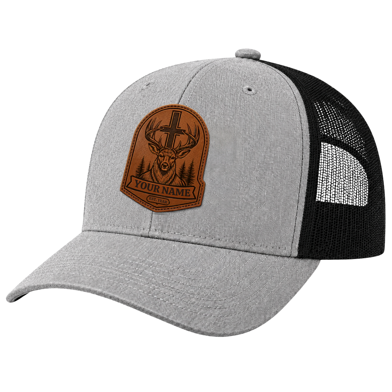 Personalized Christian Elk Leather Patch Trucker Hat