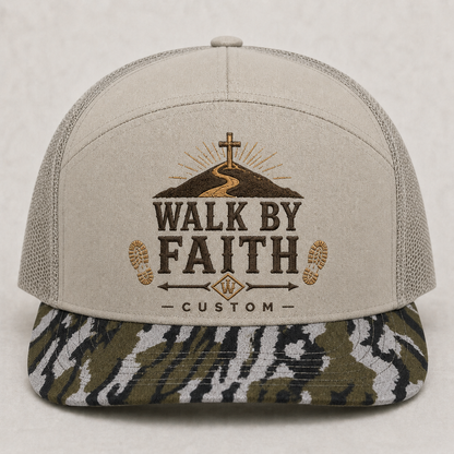 Walk by Faith Trail Trucker Hat – 2 Corinthians 5:7 Christian Outdoor Cap
