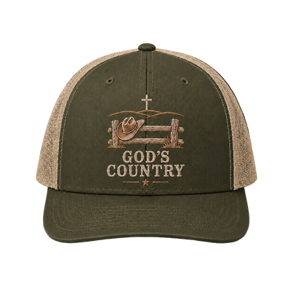 God’s Country Cowboy Hat & Cross Embroidered Trucker Hat
